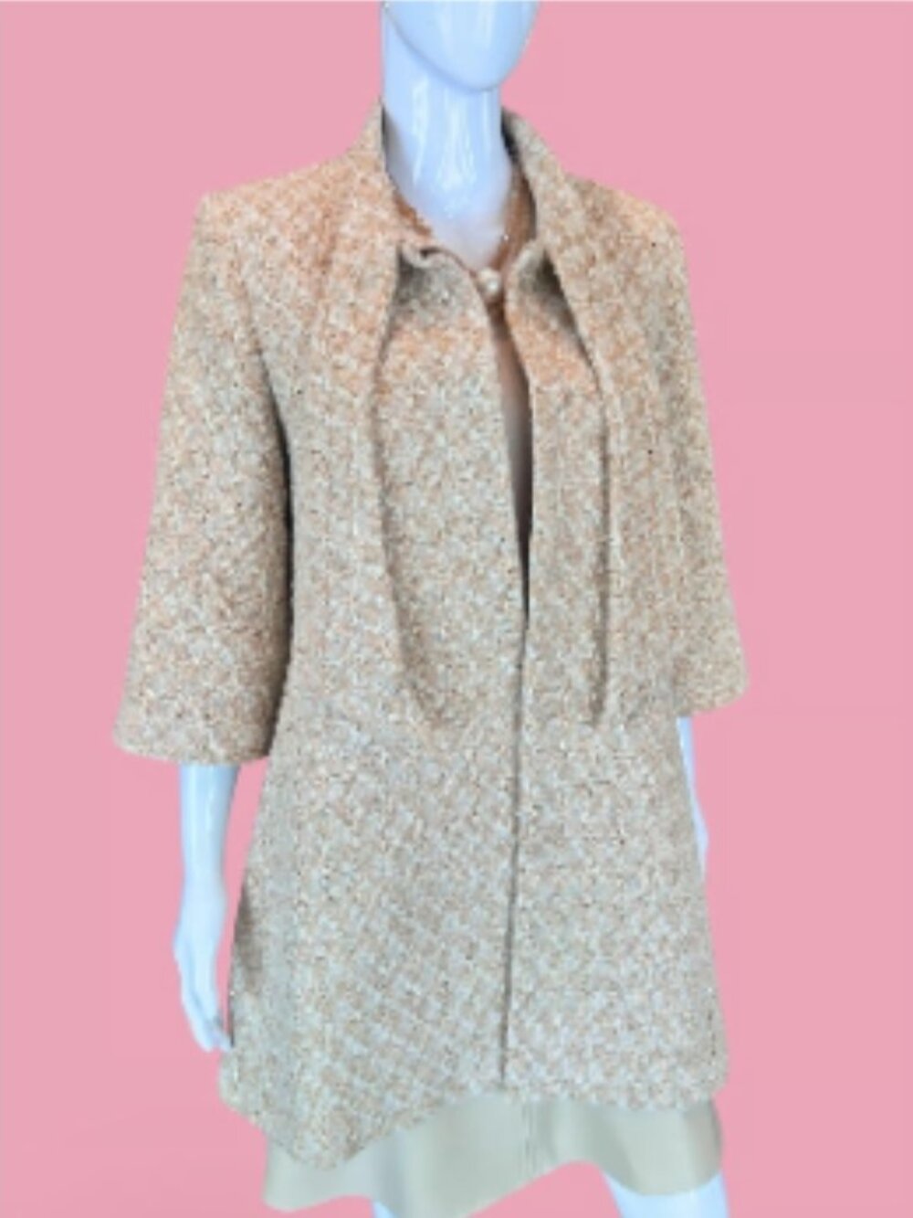 NWT FLORA BEA Women's Tweed Gracelee Jacket in Basketweave Tan/Gold Size Small
